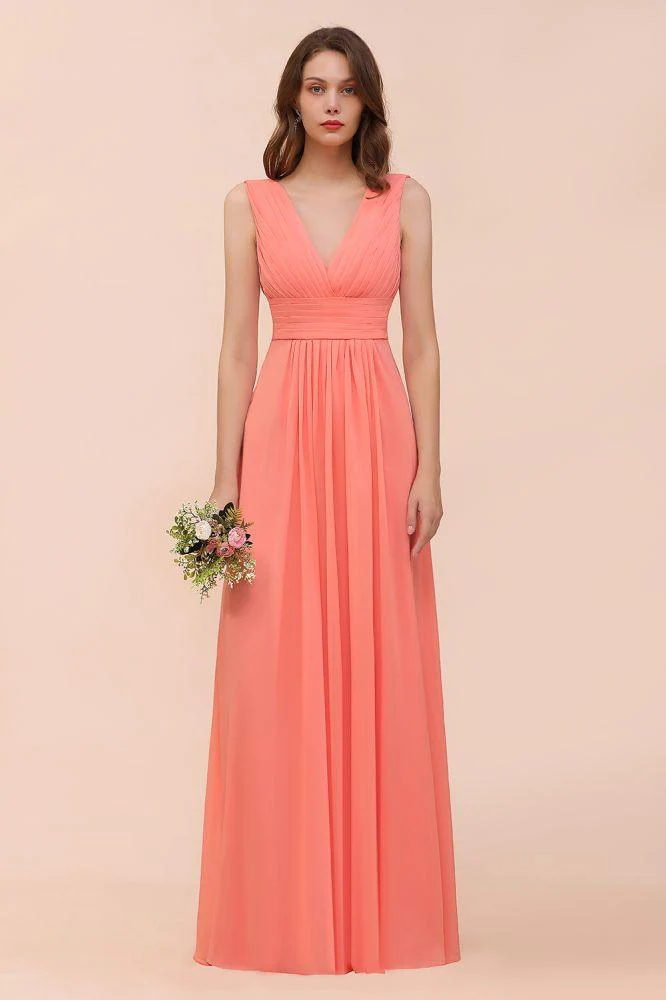 Straps V-Neck Floor Length Bridesmaid Dress Wedding Party Dress - Image 3