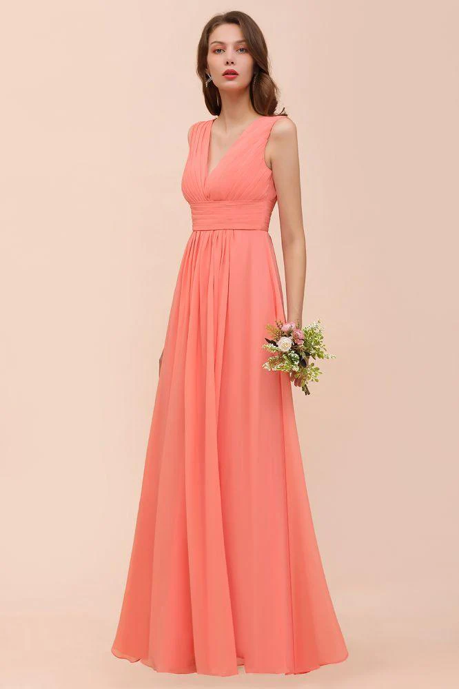 Straps V-Neck Floor Length Bridesmaid Dress Wedding Party Dress - Image 4