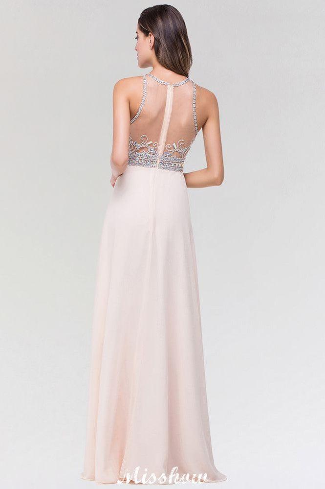 Stylish A-Line Chiffon Tulle Scoop Sleeveless Floor-Length Bridesmaid Dress with Beadings - Image 2