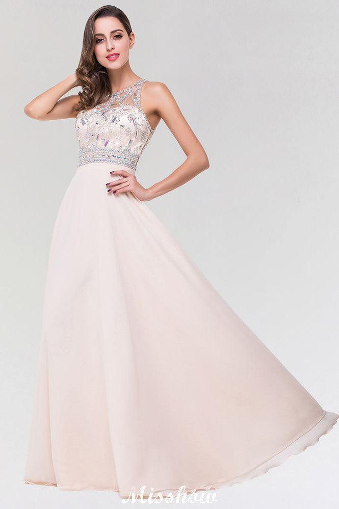 Stylish A-Line Chiffon Tulle Scoop Sleeveless Floor-Length Bridesmaid Dress with Beadings - Image 3
