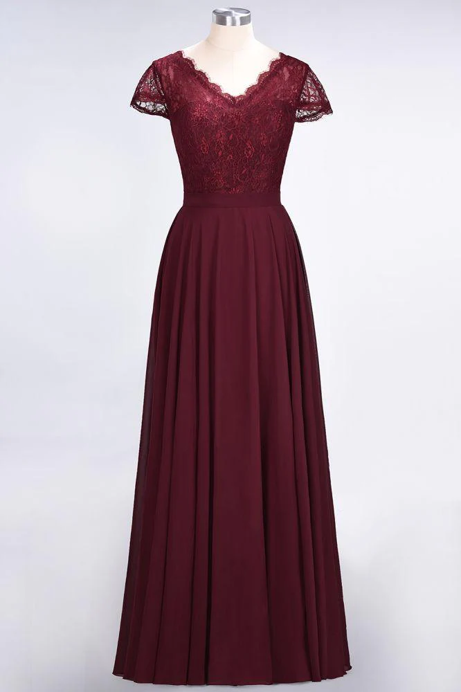 Stylish A-Line V-Neck Cap-Sleeves Floor-Length Bridesmaid Dress - Image 9