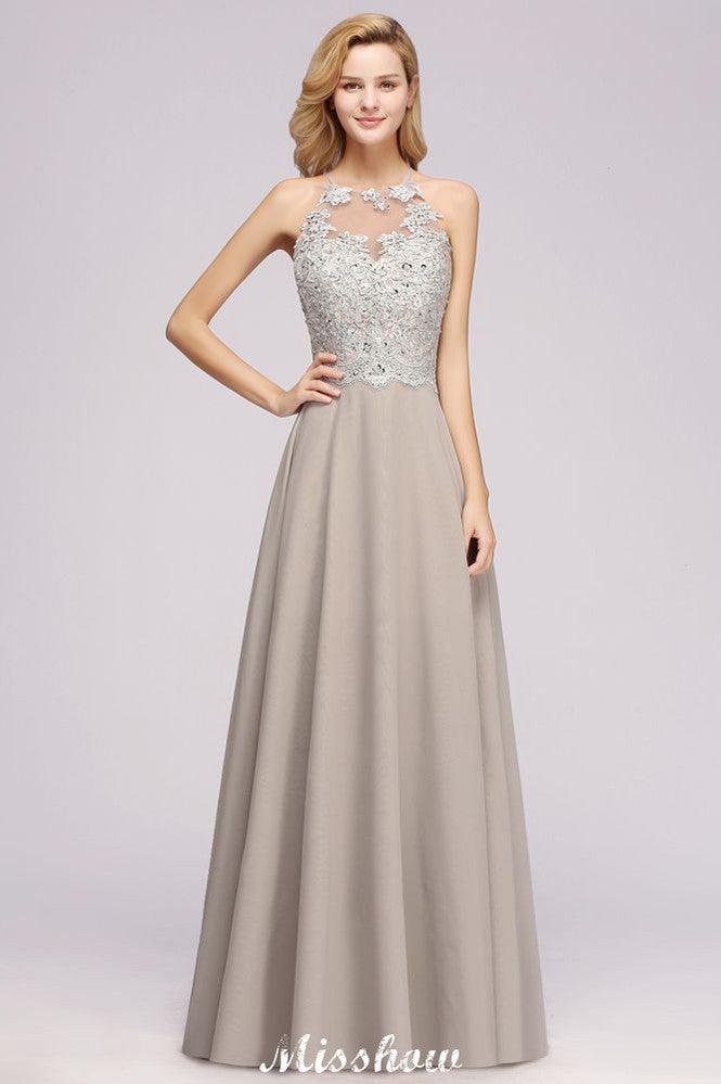 Stylish Floral Appliques Sleeveless Evening Party Gown Aline Silver Chiffon Long Bridesmaid Dress - Image 3