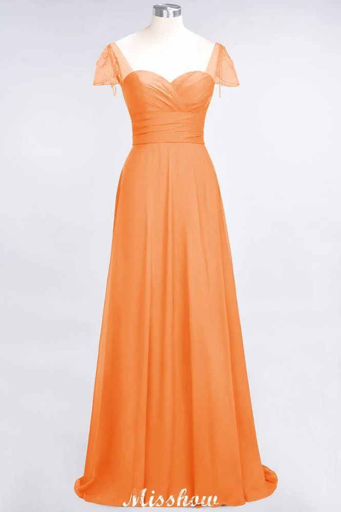 Sweetheart Cap-Sleeves Ruffle Floor-Length Bridesmaid Dress with Beadings Moher if the Bride Dresses - Image 22
