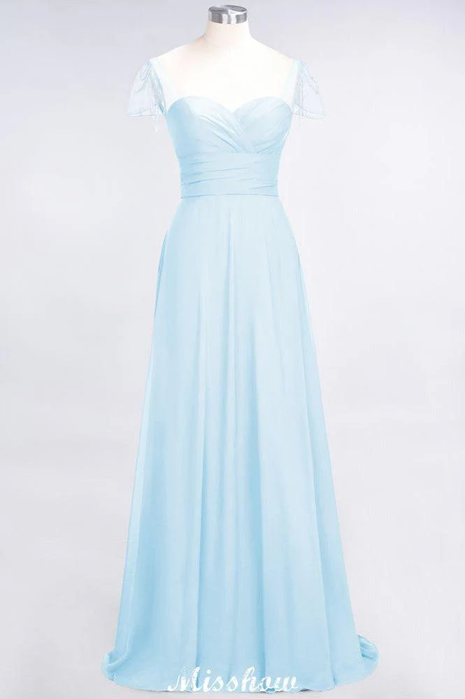 Sweetheart Cap-Sleeves Ruffle Floor-Length Bridesmaid Dress with Beadings Moher if the Bride Dresses - Image 29