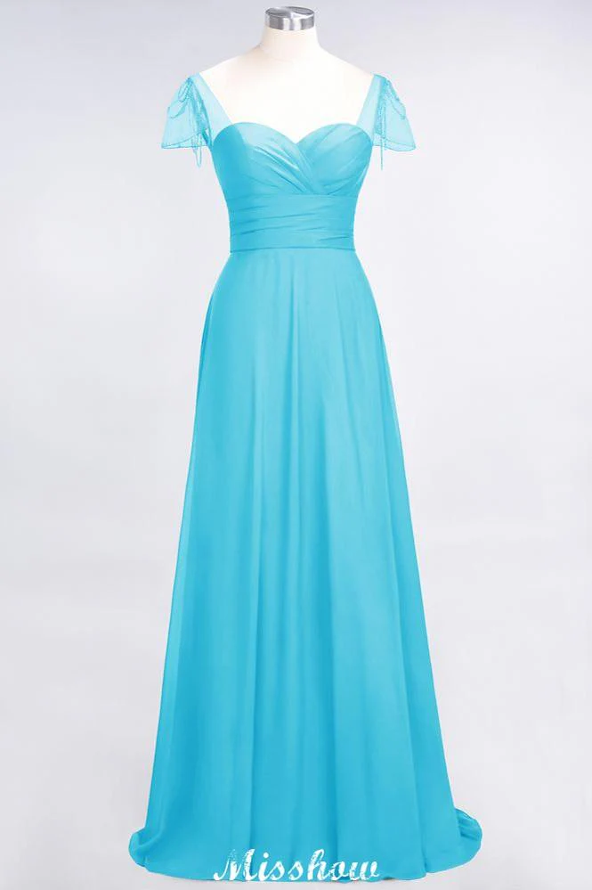 Sweetheart Cap-Sleeves Ruffle Floor-Length Bridesmaid Dress with Beadings Moher if the Bride Dresses - Image 30