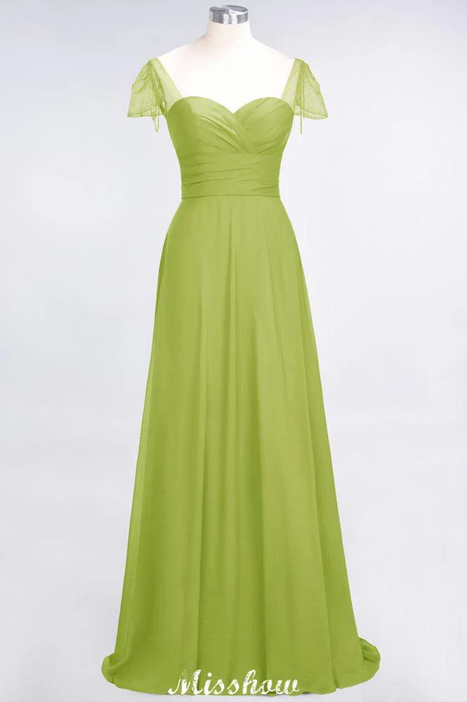 Sweetheart Cap-Sleeves Ruffle Floor-Length Bridesmaid Dress with Beadings Moher if the Bride Dresses - Image 39