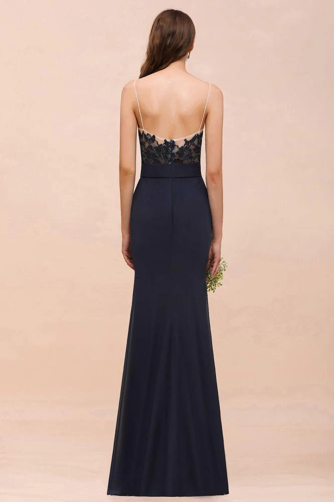 Sweetheart Floral Mermaid Bridesmaid Dress Sleeveless Navy Formal Party Dress - Image 2