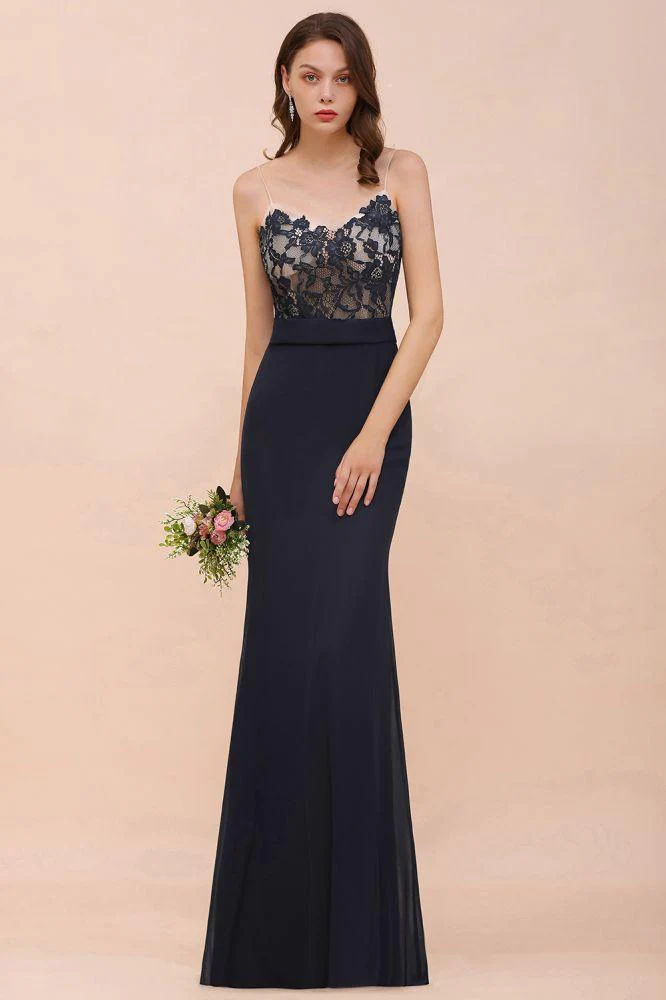 Sweetheart Floral Mermaid Bridesmaid Dress Sleeveless Navy Formal Party Dress - Image 6