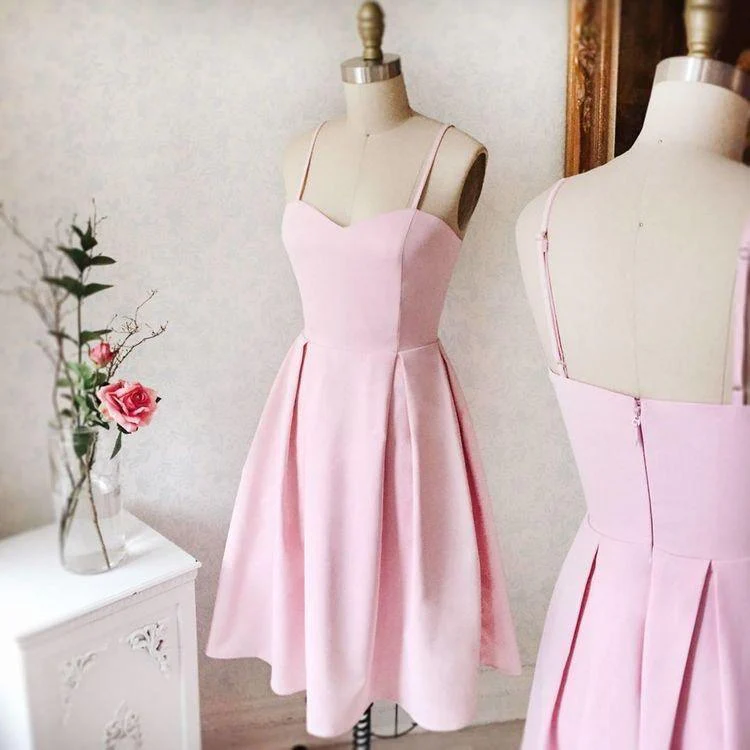 Sweetheart Neck Short Pink Prom Dresses Satin Homecoming Dresses - Image 2