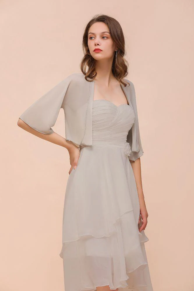 Sweetheart Sleeveless Mini Grey Bridesmaid Dress with Chiffon Wraps - Image 8