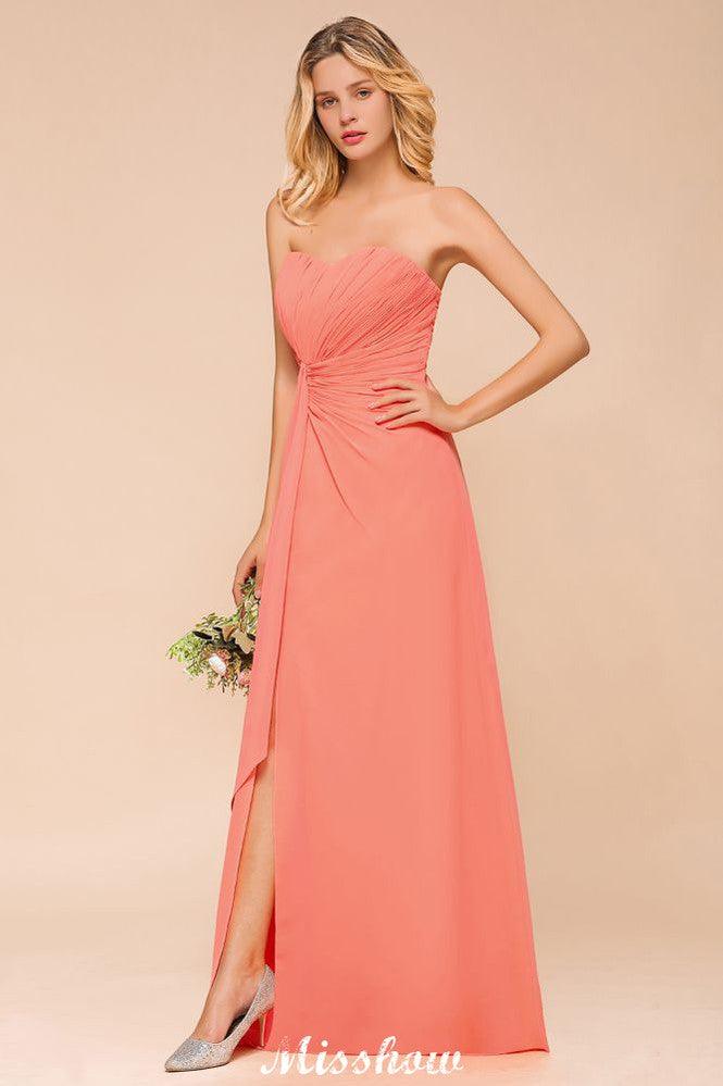 Sweetheart Strapless Ruffle Bridesmaid Dress Chiffon Long Maid of Honor Dress - Image 4