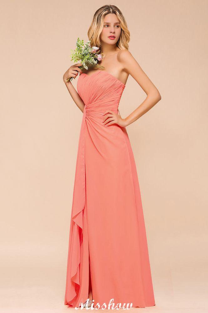Sweetheart Strapless Ruffle Bridesmaid Dress Chiffon Long Maid of Honor Dress - Image 5