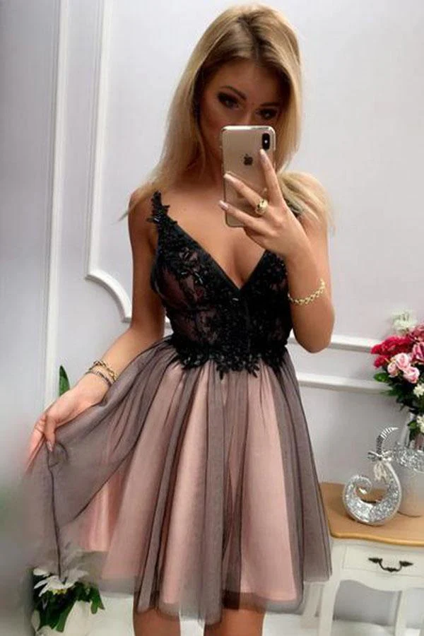 V-neck Short Homecoming Dresses Beaded Short Formal Dress