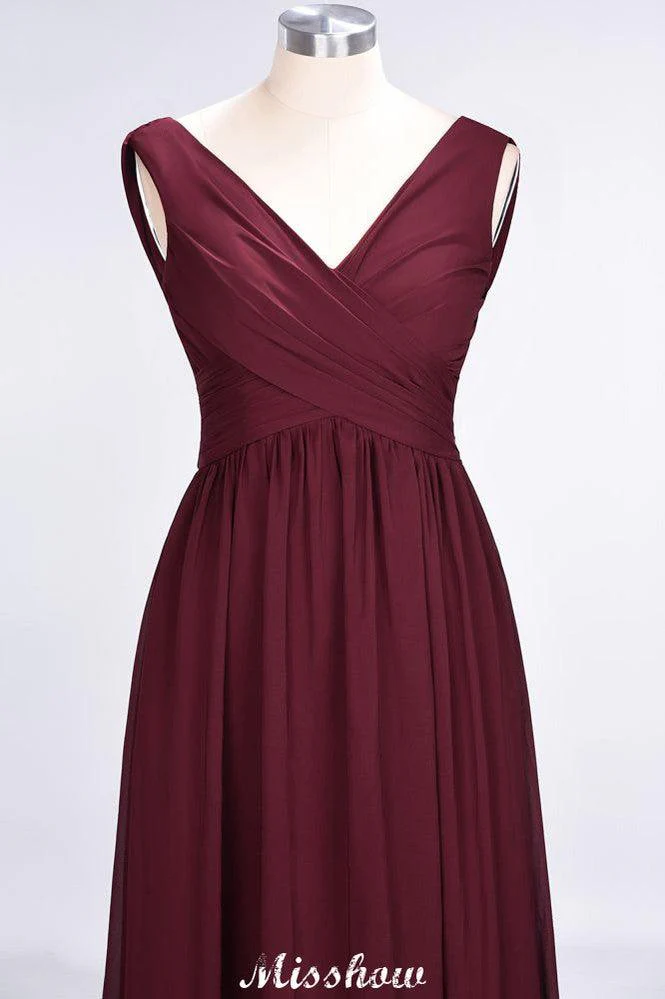 V-Neck Sleeveless Floor-Length Bridesmaid Dress Aline Ruffles Chiffon Party Gown - Image 4