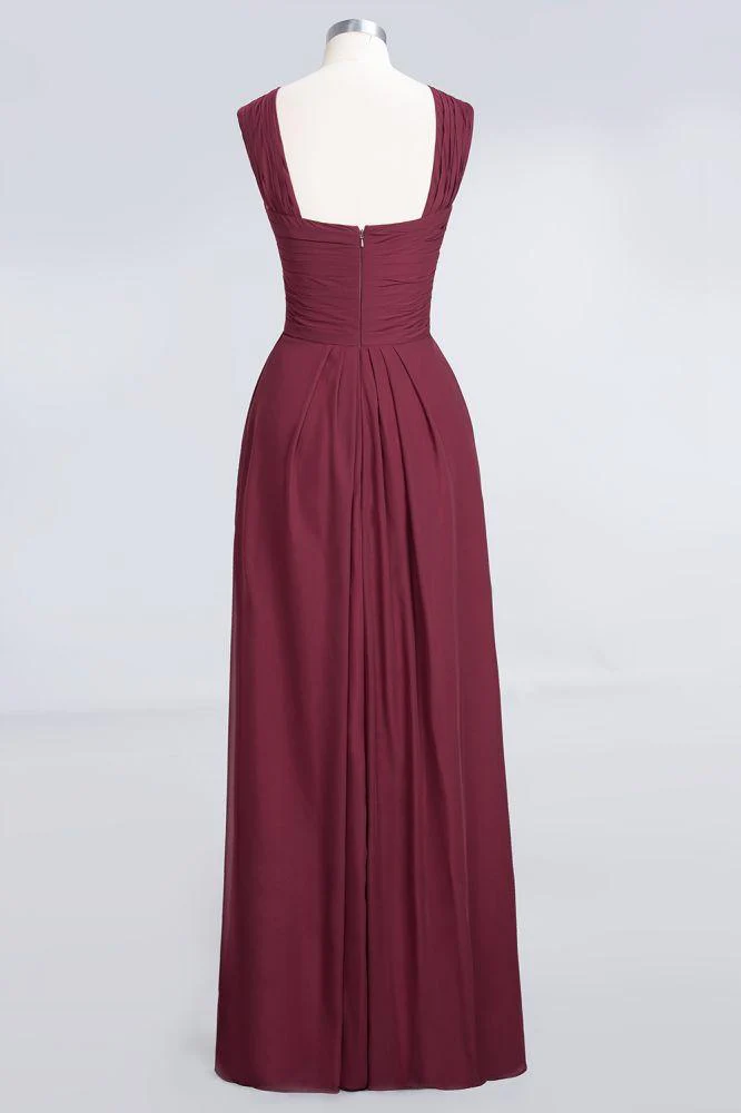 V-Neck Straps Sleeveless Floor-Length Bridesmaid Dress with Ruffles - Image 3