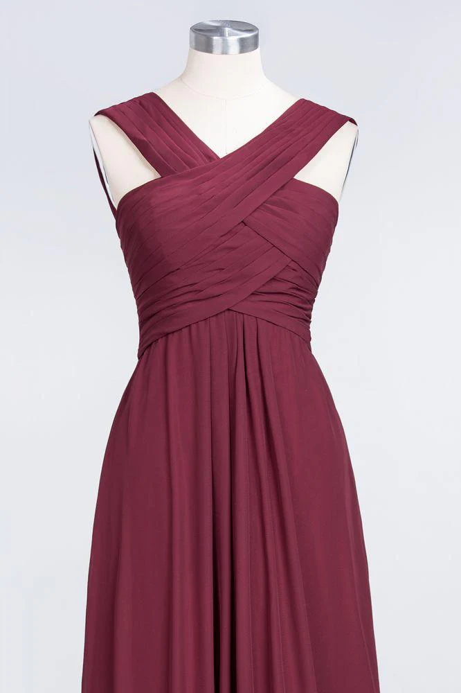 V-Neck Straps Sleeveless Floor-Length Bridesmaid Dress with Ruffles - Image 5