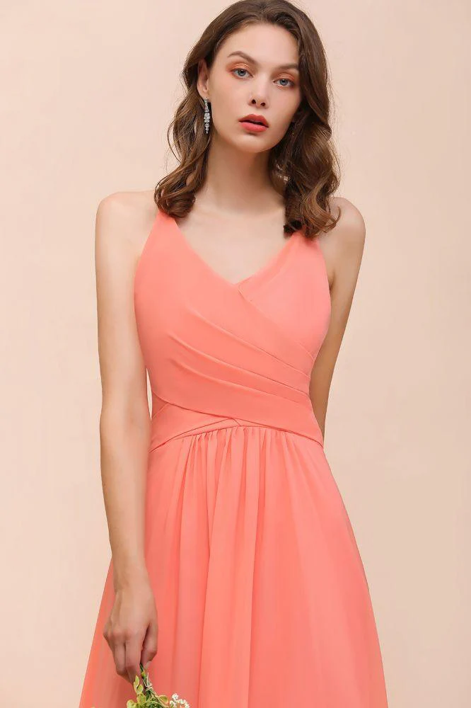 Watermelon Colorful Bridesmaid Maxi Dress Floor-Length V-Neck Maid of Honor Dress - Image 7