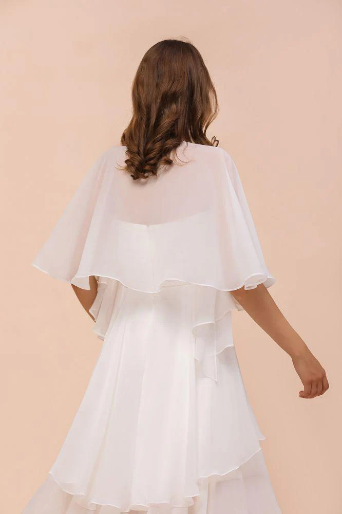 White Bridesmaid Dress Knee Length Two Layers of Wedding Guest Dress with Wraps - Image 7